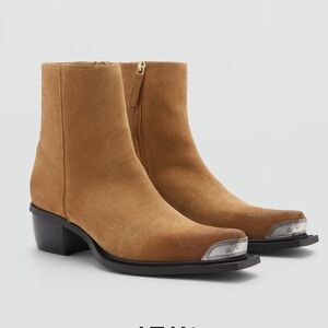 MANGO METALLIC POINTED TOE LEATHER ANKLE BOOTS size 6